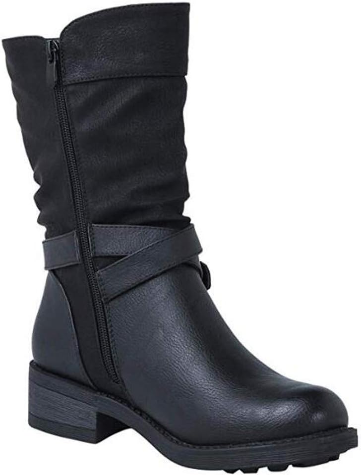 woobles Boots for Women,Women Platform Mid Calf Boots Composite Steel Toe Slide Zipper Ladies Trendy Chelsea Work Motorcycle Riding Combat Boots (Black, 6) - Image 4